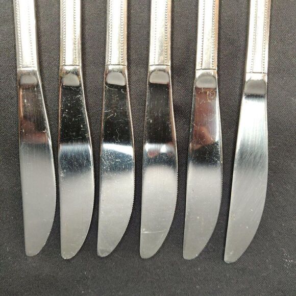 6 Rogers Landscape Dinner Knives Floral Stainless Flatware Korea - Picture 7 of 8